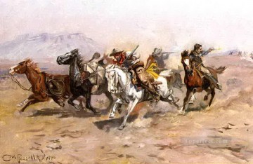 outnumbered 1898 Charles Marion Russell Oil Paintings